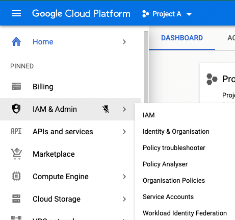 Service Accounts is under the IAM & Admin menu